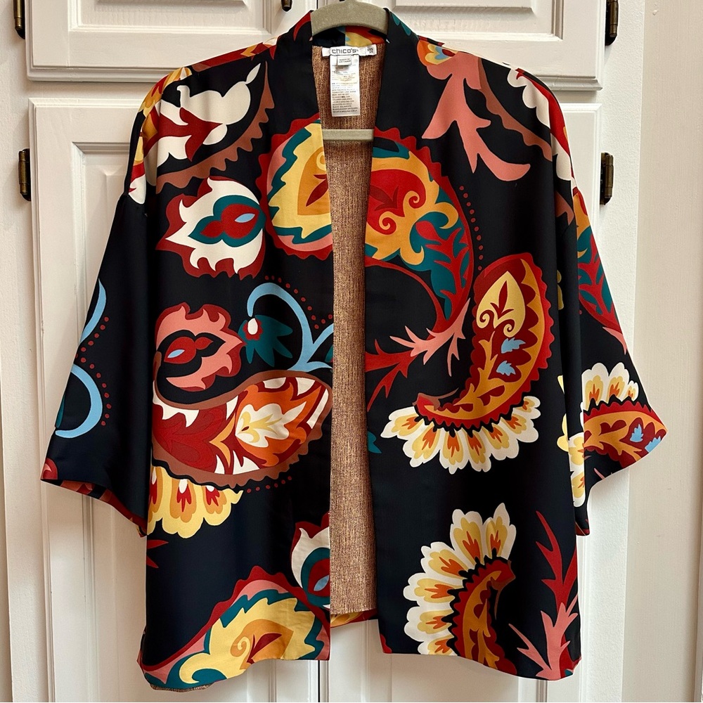 Chico’s Paisley Print Short Kimono Jacket Cardigan Size XS